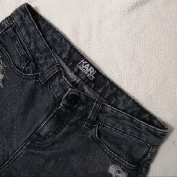 Karl Lagerfeld Mid Rise Black Metallic Rip Women Skinny Jeans - Picture 2 of 15